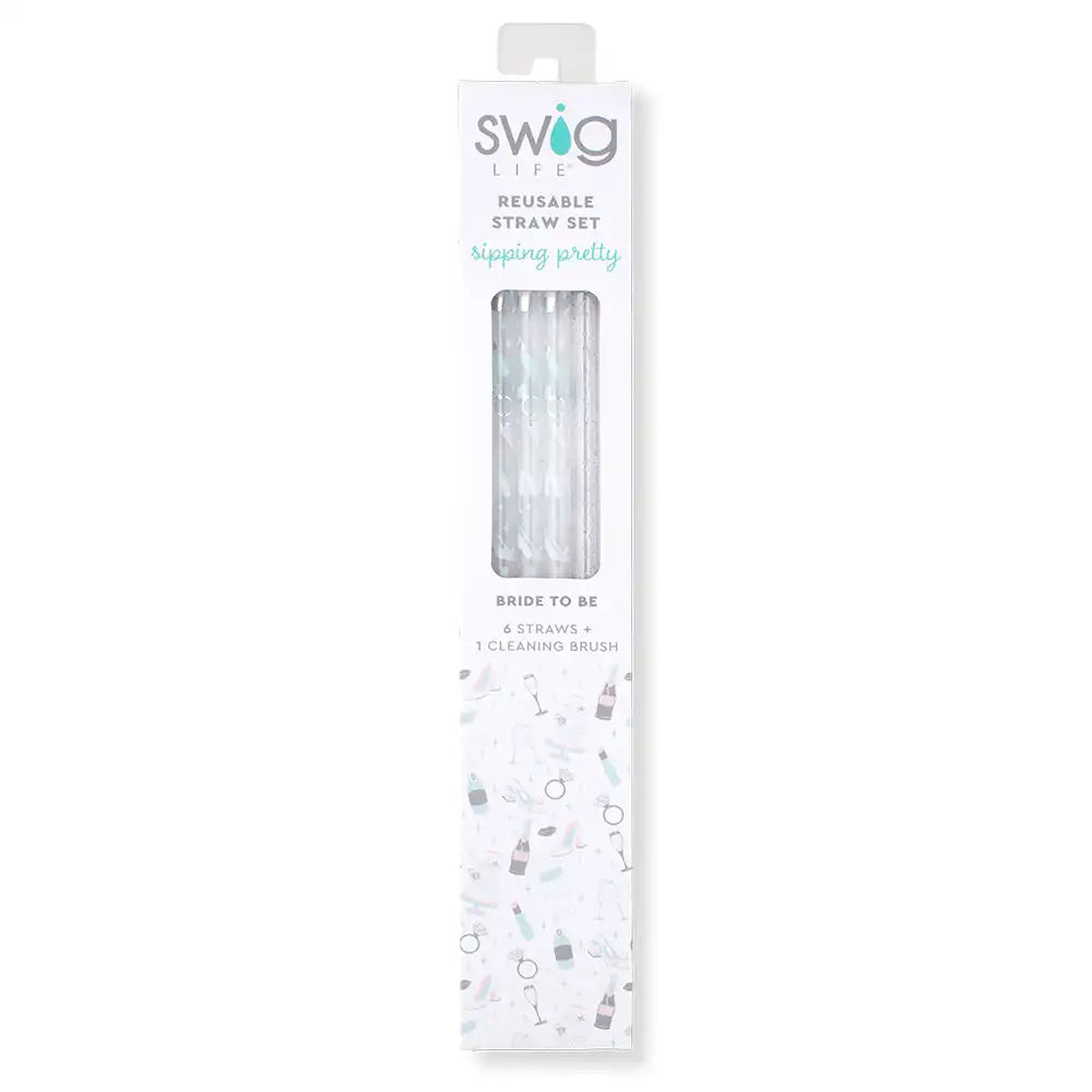 Bride to Be + Silver Glitter Reusable Straw Set
