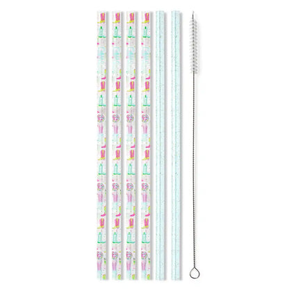 Disco Cowgirl + Aqua Glitter Reusable Straw Set