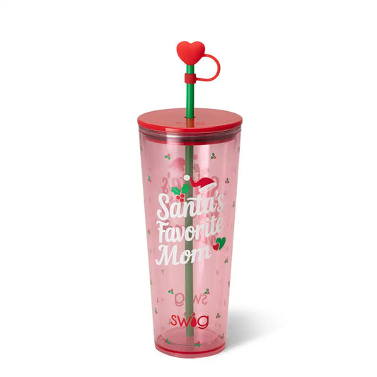 Santa's Favorite Mom Plastic Tumbler 24oz