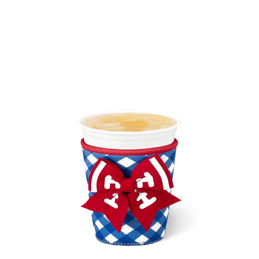 Gameday Gingham Royal + Red Small Iced Cup Coolie