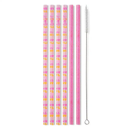 Howdy Y'all + Pink Glitter Reusable Straw Set