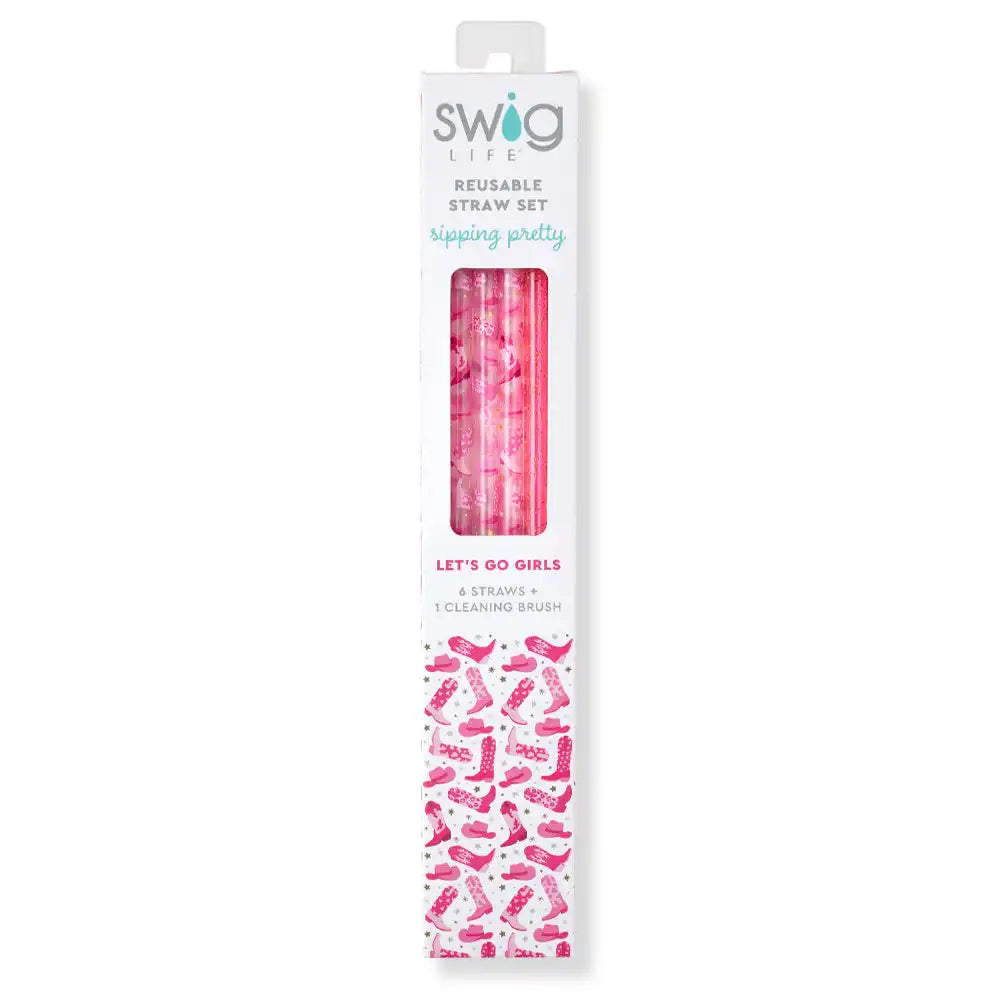 Let's Go Girls + Pink Glitter Reusable Straw Set